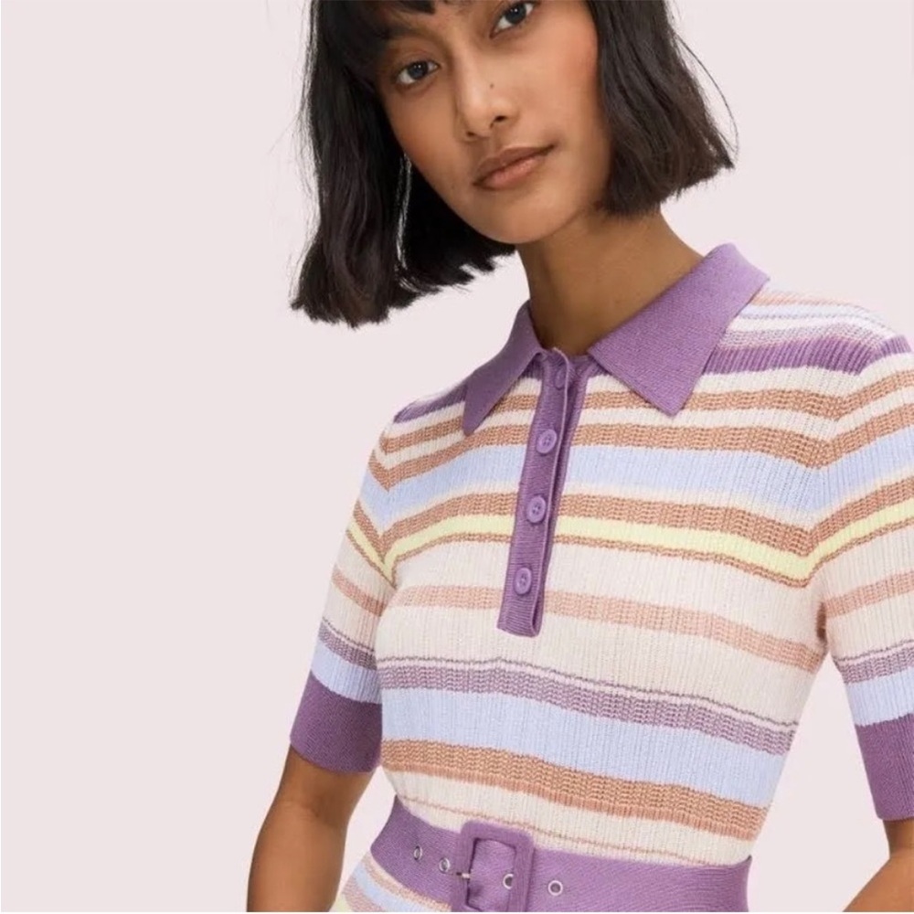 Kate Spade striped knit polo dress with belt- small - Picture 2 of 11